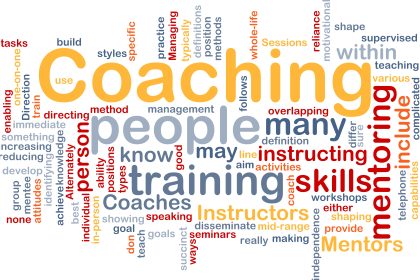A picture of all words that describe coaching