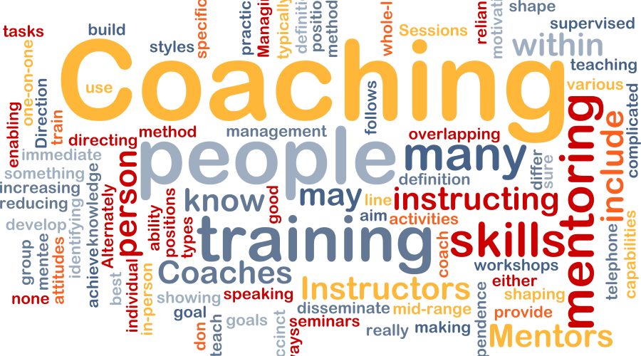 A picture of all words that describe coaching