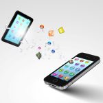 2 Cell Phones with data apps showing